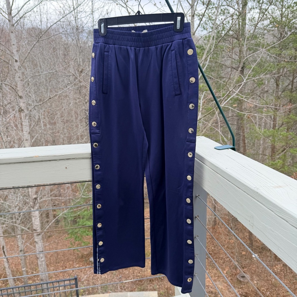 SET!! MICHAEL KORS Navy Blue White Track Jumpsuit Jacket Striped Break Away Pant - Picture 9 of 16